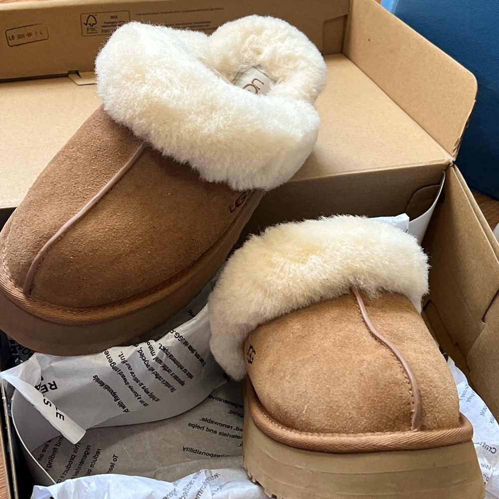 UGG Tan Shearling-Lined Slippers